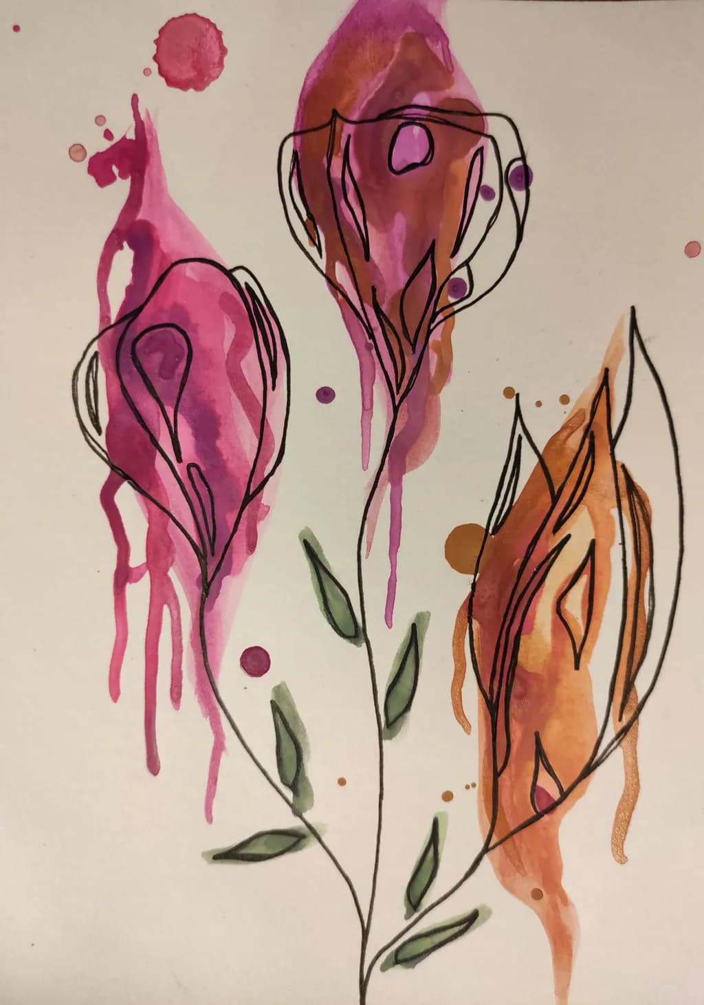 Whispers of Color: Abstract Floral Dance in Watercolor and Ink