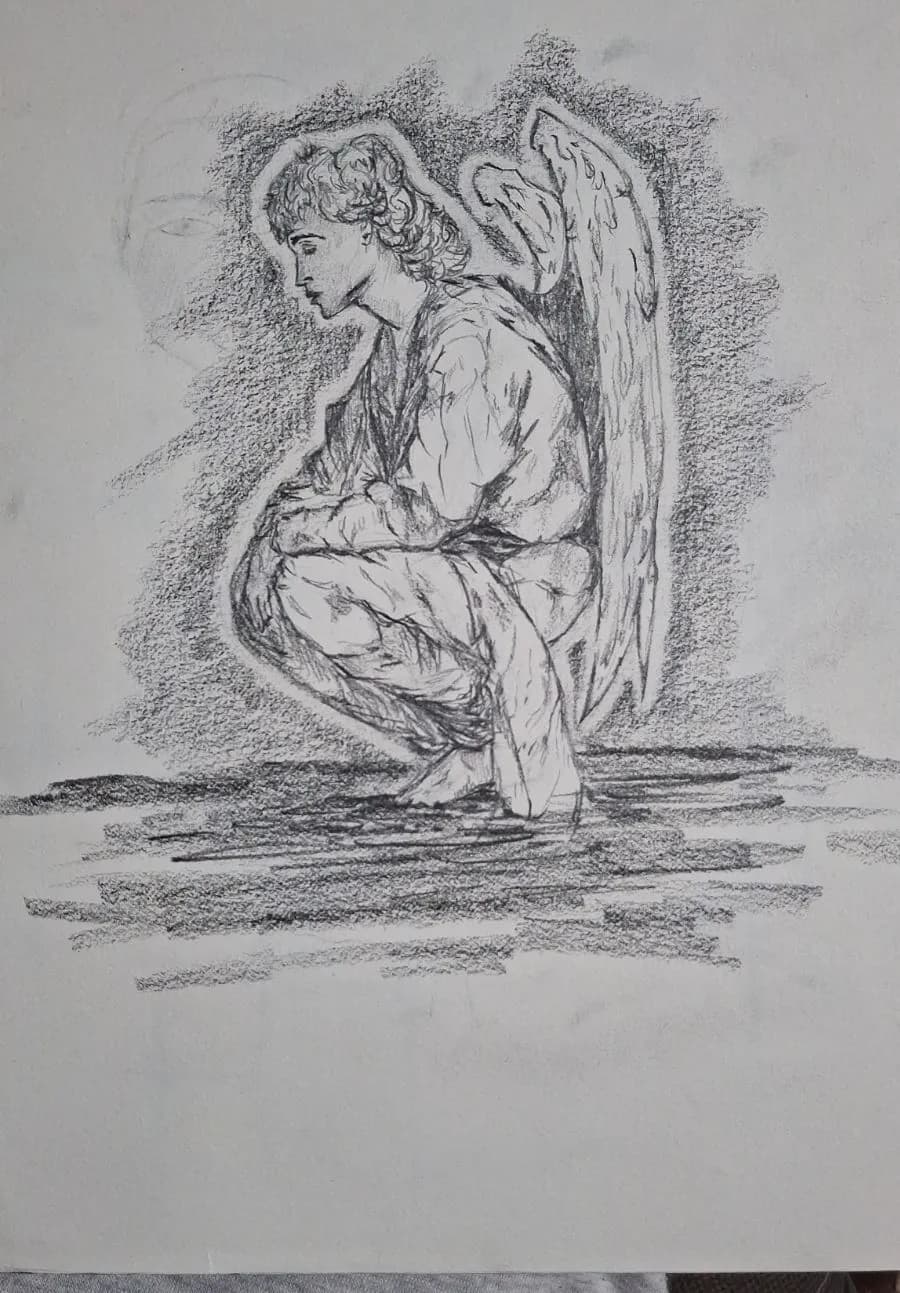 Whispers of Serenity: A Grayscale Angel in Contemplation