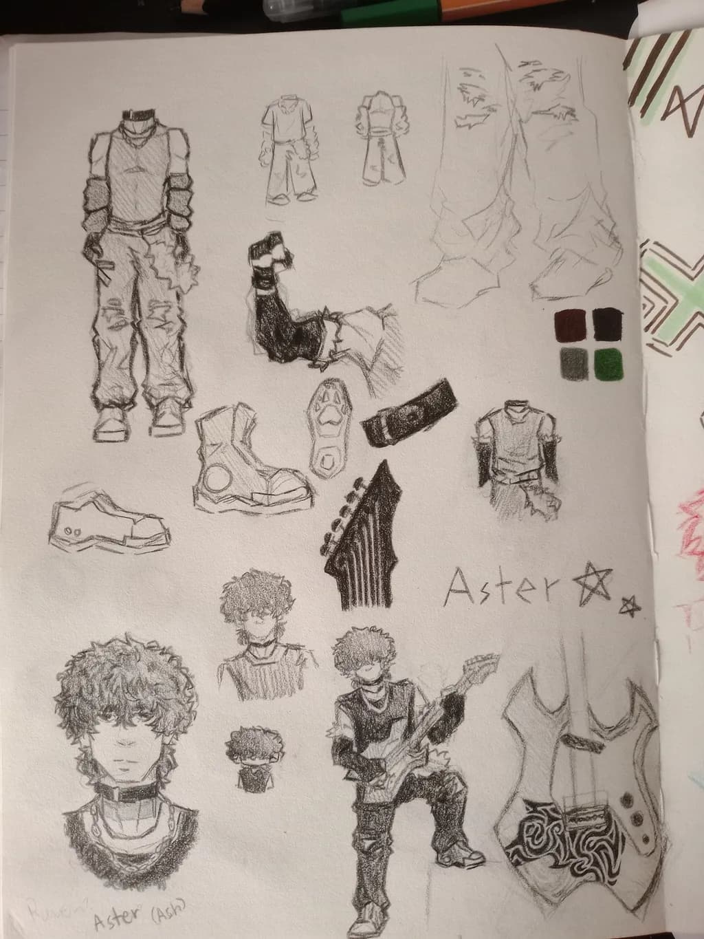 Urban Echoes: Aster's Rock-Inspired Character Design Sketches