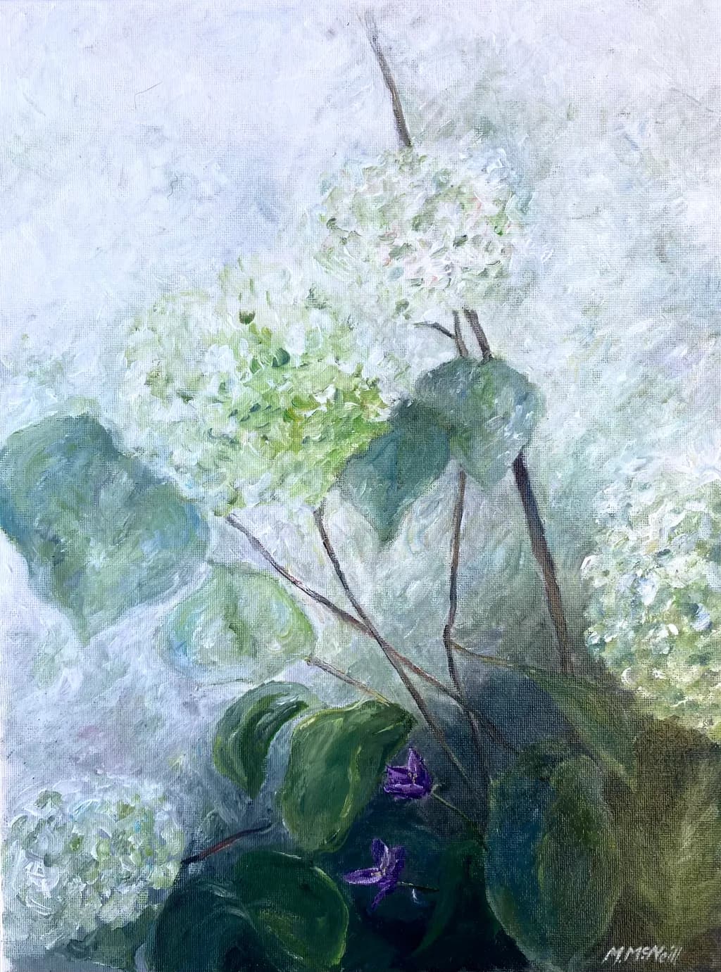 Whispers of Spring: A Serene Floral Embrace in Soft Greens and Purples