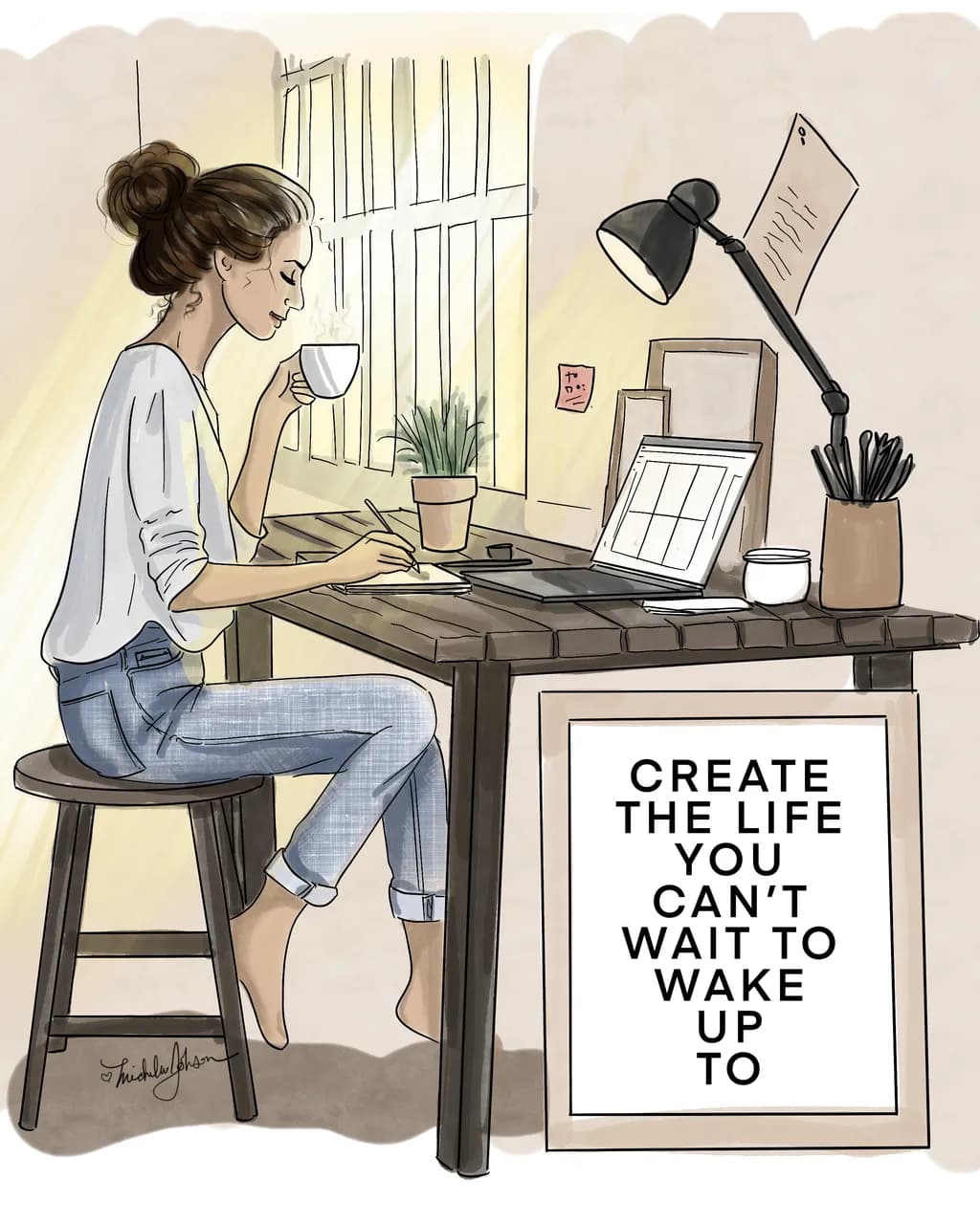 Create the Life You Can't Wait to Wake Up To: A Cozy Workspace Illustration for Inspiration and Focus