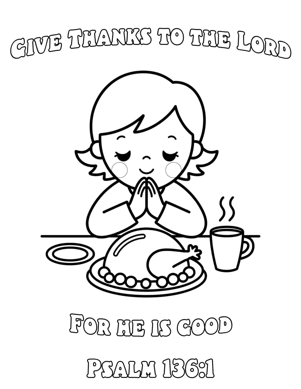 Gratitude in Prayer: A Heartfelt Thanksgiving Illustration Inspired by Psalm 136:1