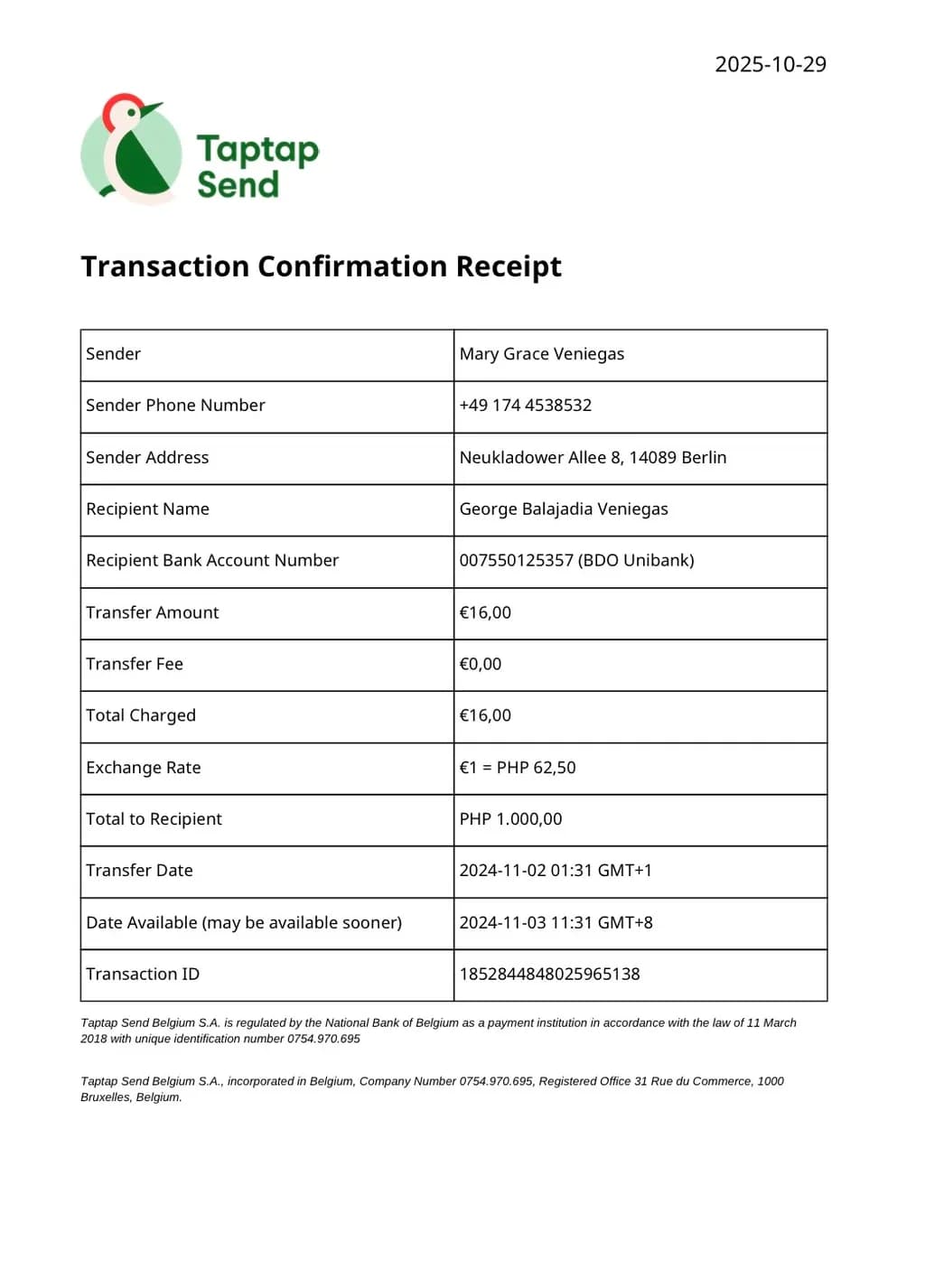Transaction Confirmation