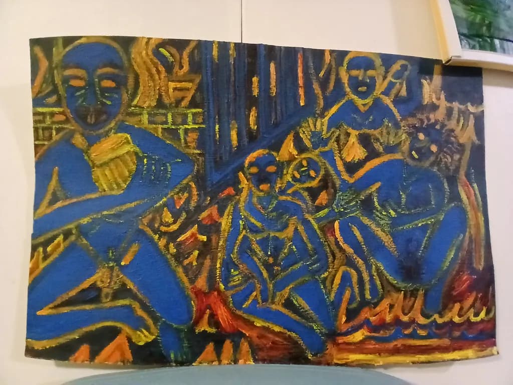 Blue Figures in Firelight