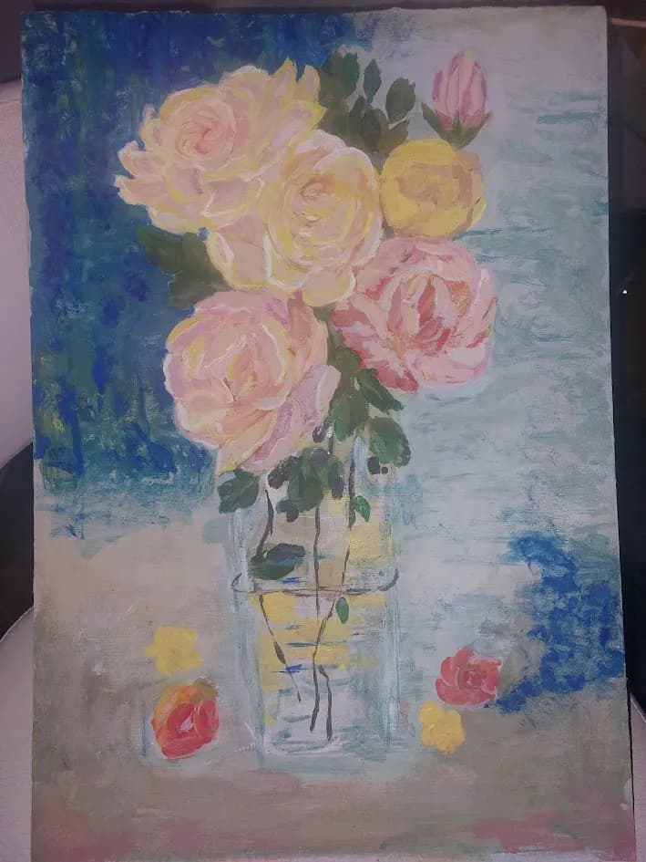 Whispers of Spring: A Vibrant Bouquet of Roses in Glass