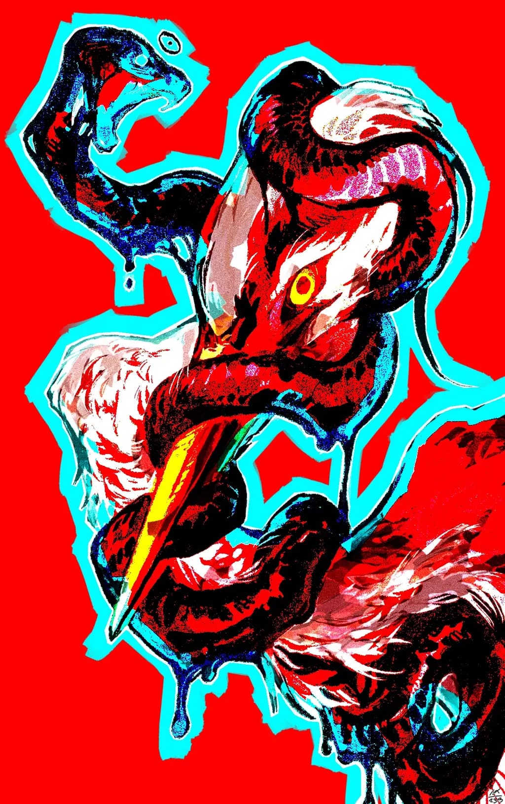 Vivid Clash: The Serpent's Embrace in a Fiery Dance of Color