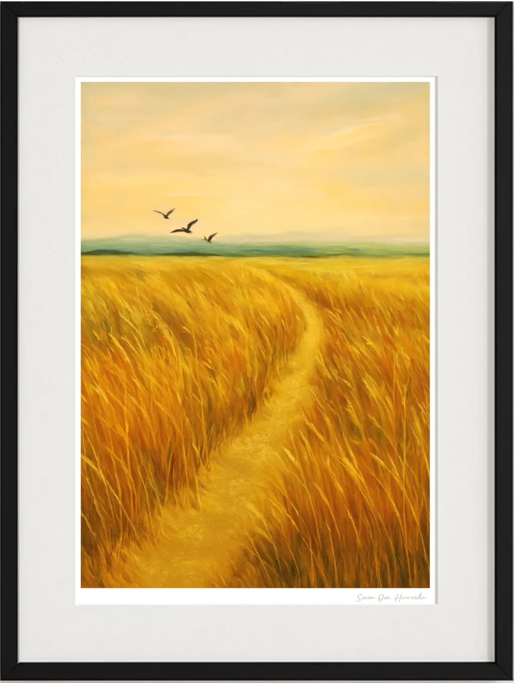 Golden Pathway: A Serene Journey Through Sunlit Fields at Dusk