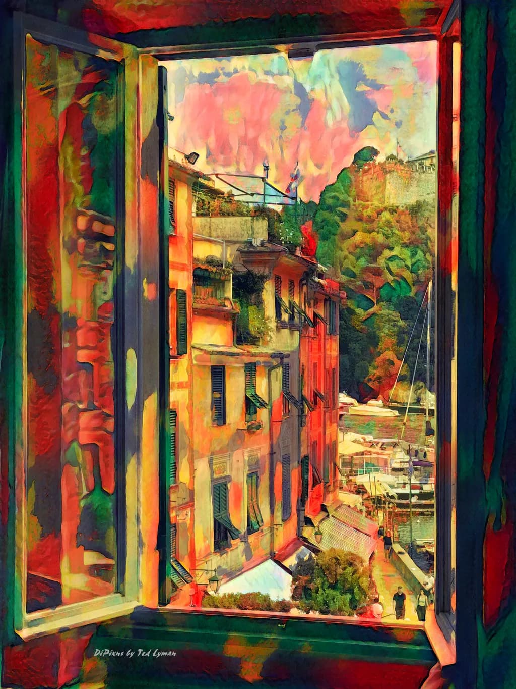 Vibrant Vista: A Colorful Window to Coastal Charm
