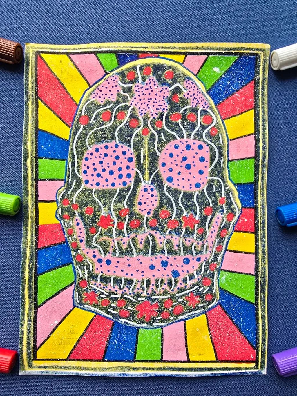 Rainbow Skull 2024, A5 Paper, 148 x 210mm, 5.8 x 8.3, Acrylic & Printmaking