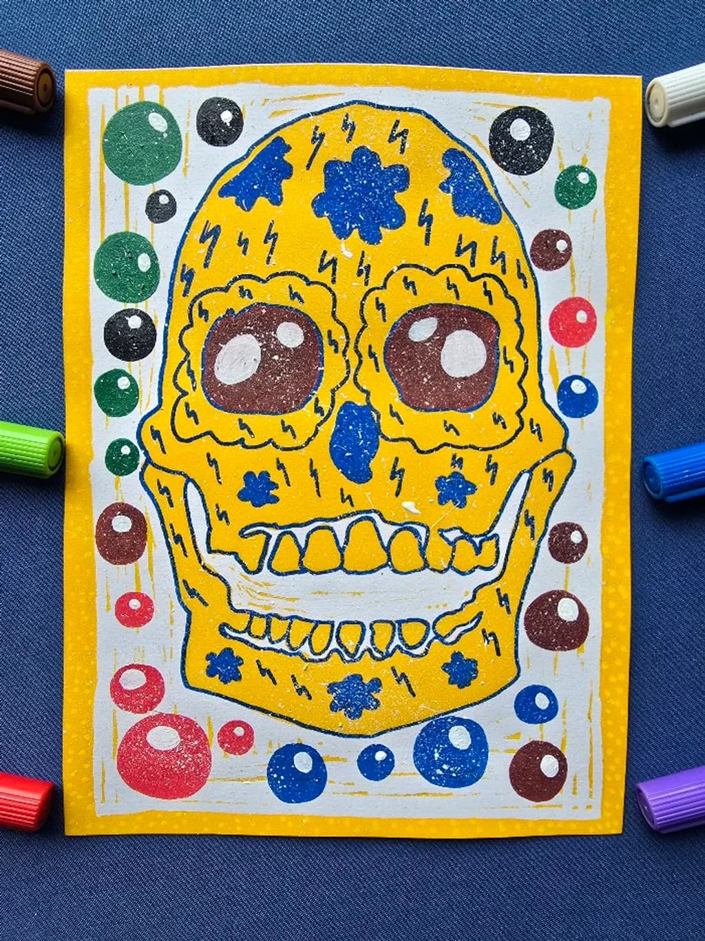Reinforcement Skull, 2024, A5 paper, 148 x 210mm, 8.3 x 5.8 (inch), Acrylic & Printmaking