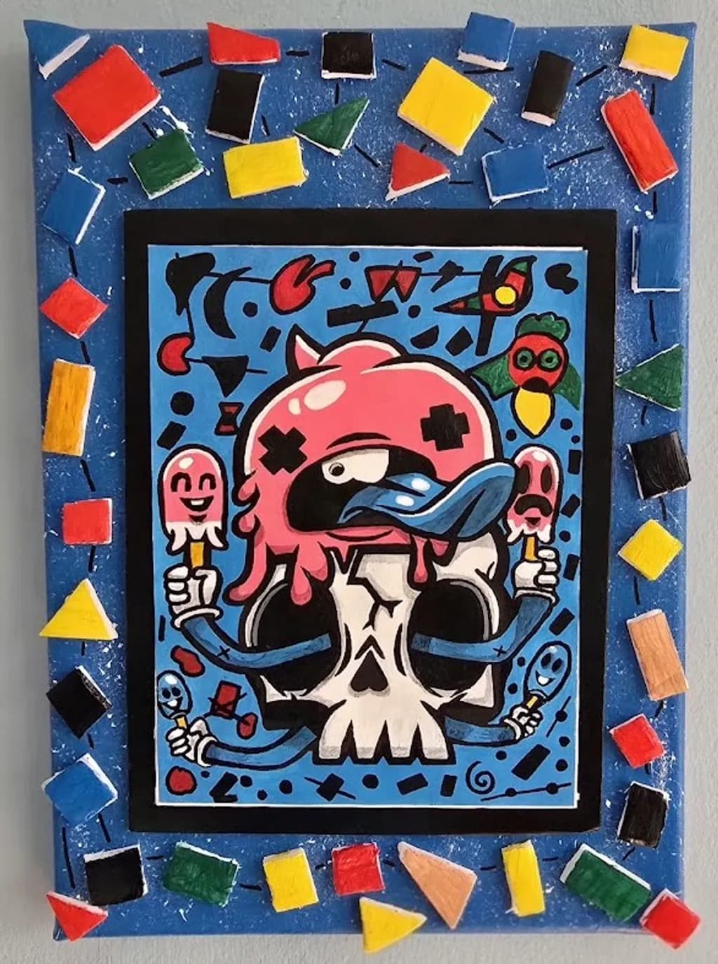 Ice Cream Skull, 2024, Handmade Foamboard Framework,15cm x 20cm, Acrylic on canvas Canvas size: 29.7 x 21cm, 8.3 x 11.7 (inch)