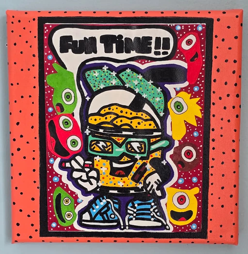 Shake Man Style, 2025, Foamboard on Canvas, 20 x 20cm, 7.87 x 7. 87 (inch), Acrylic, Printmaking, Collage