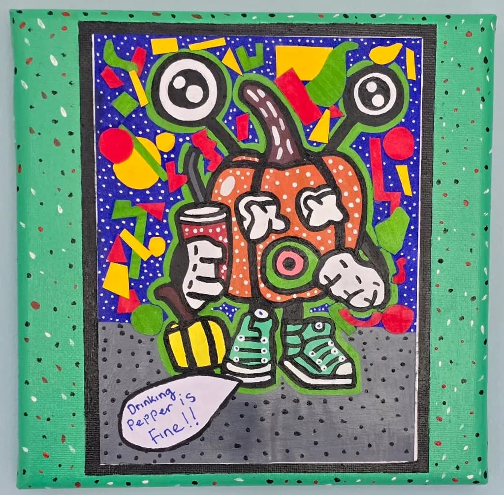 Pepper Man Life, 2025, Foamboard on Canvas, 20 x 20cm, 7.87 x 7.87 (inch) Printmaking, Acrylic, Collage