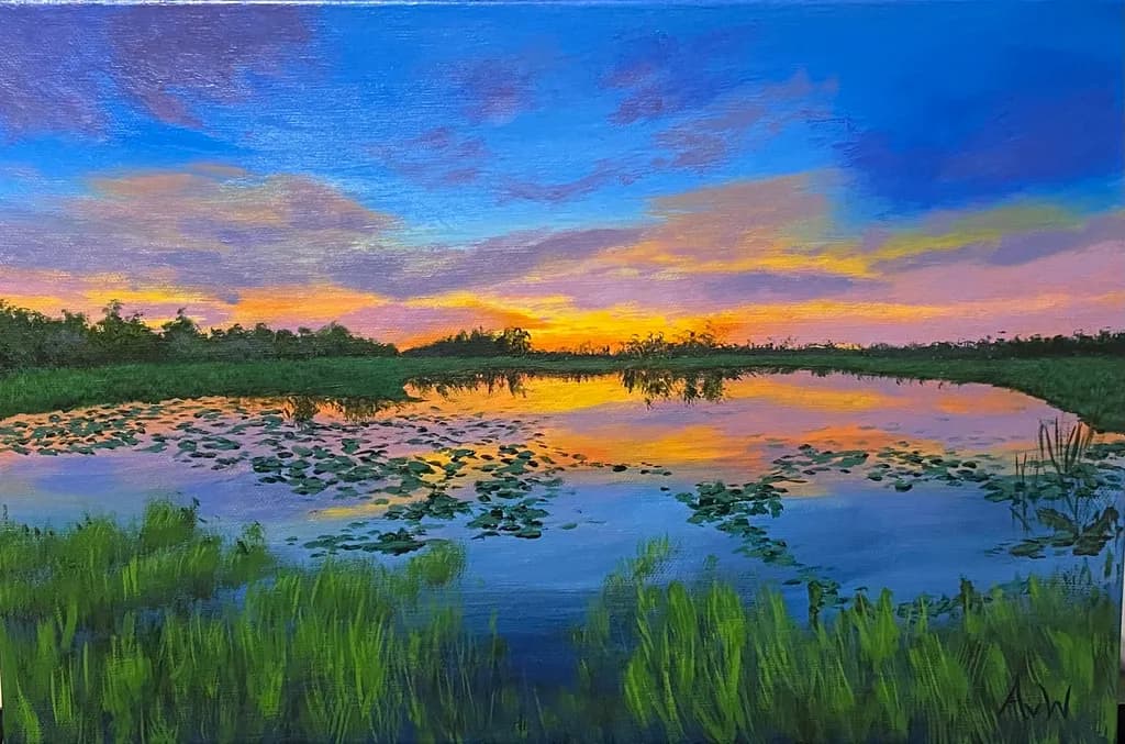 Wetland Sunset Reflection