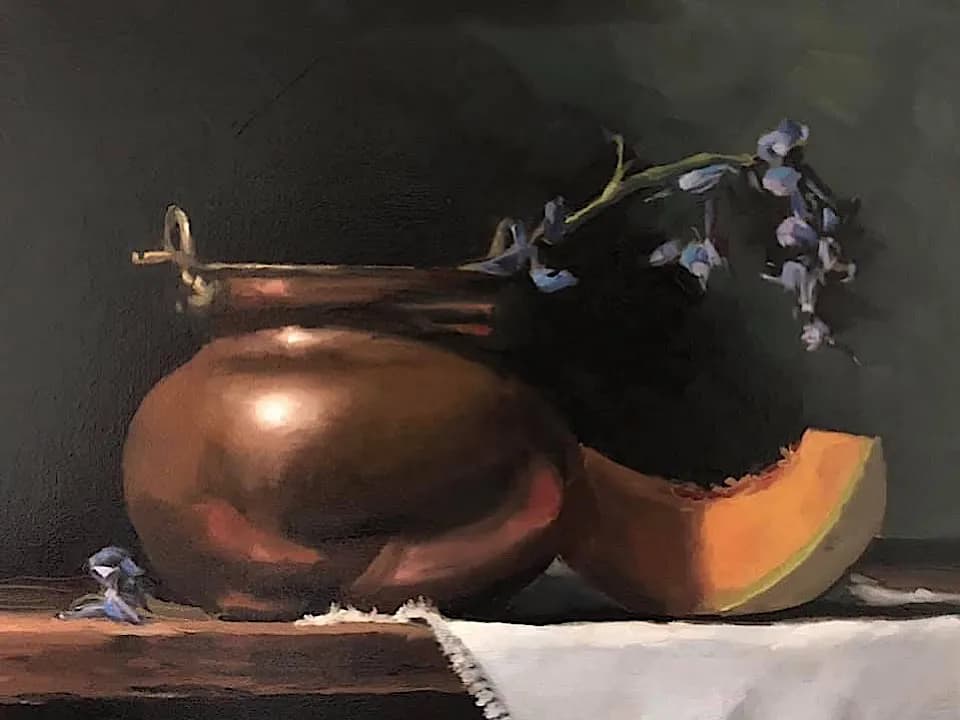 Whispers of Nature: A Still Life with Copper Pot and Melon