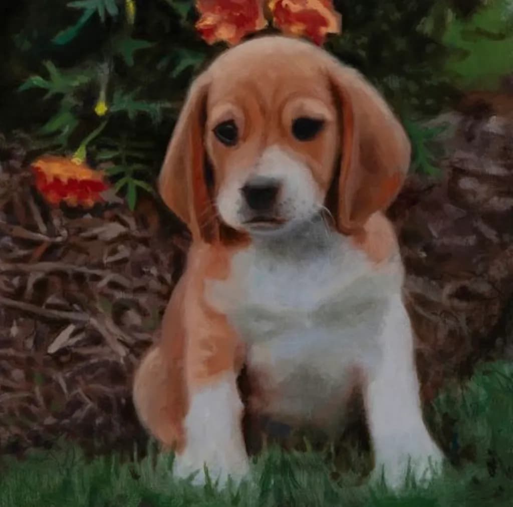 Whimsical Whiskers: A Playful Beagle Pup Amidst Blossoms