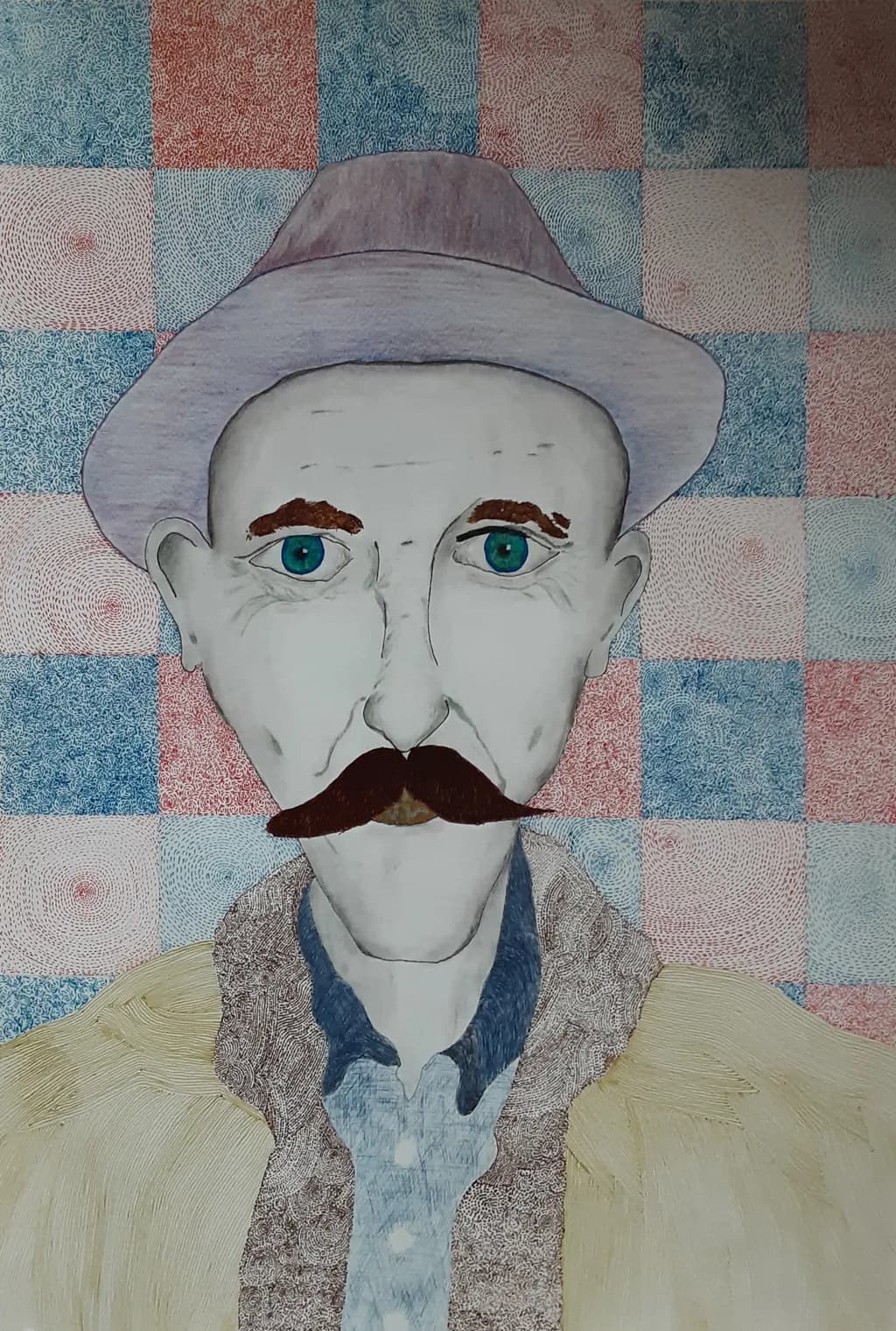 Blue Mustache Portrait