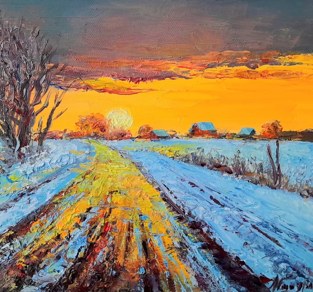 Sunset Over Snowy Path