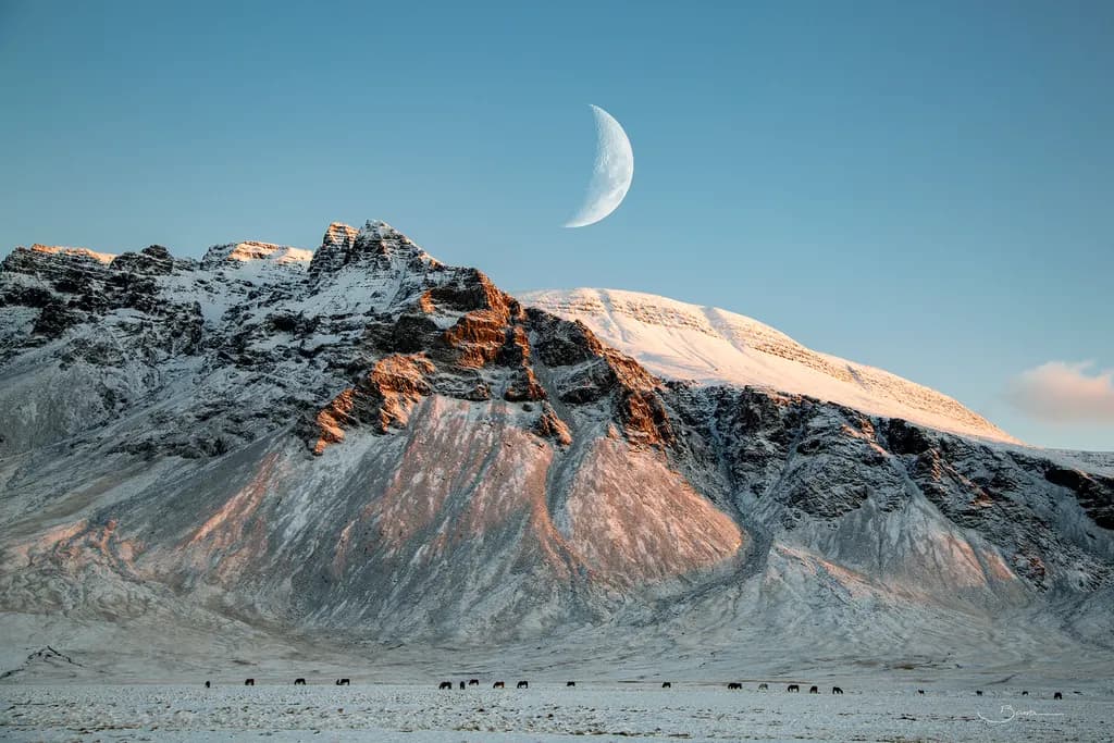 Crescent Moon Over Mountains