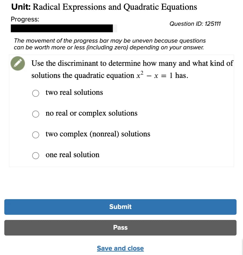 Quadratic Solutions Assessment