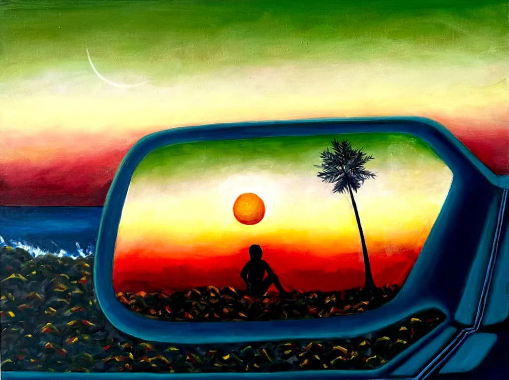 Rearview Sunset Reflection