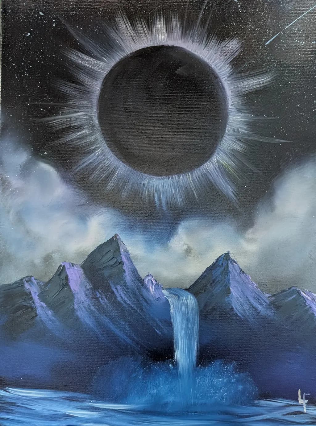Celestial Cascade: A Journey Through Cosmic Waters and Mountain Shadows