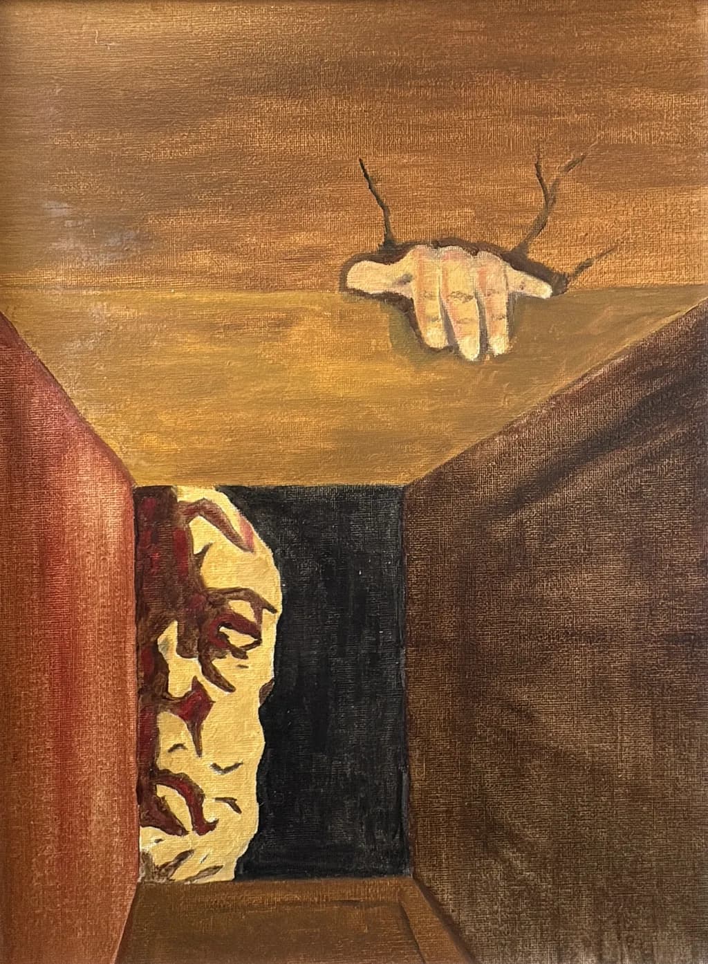 The fourth wall a painting of isolation and dysphoria, self portrait