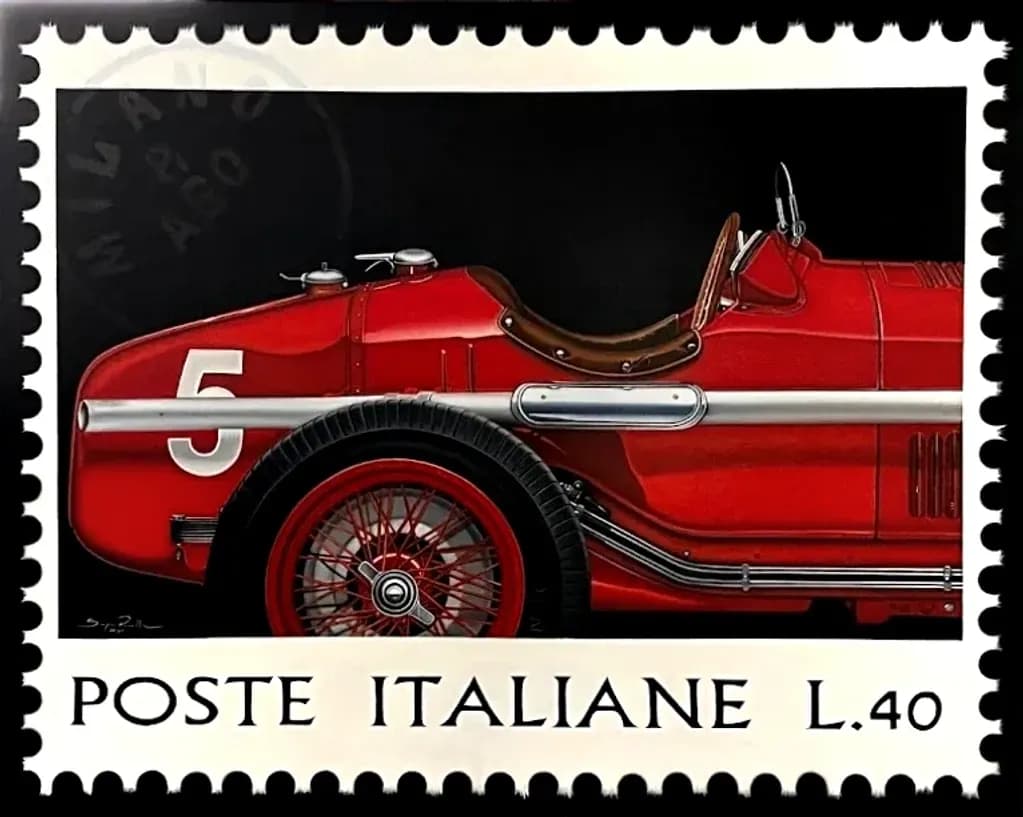 Vintage Red Racer Stamp