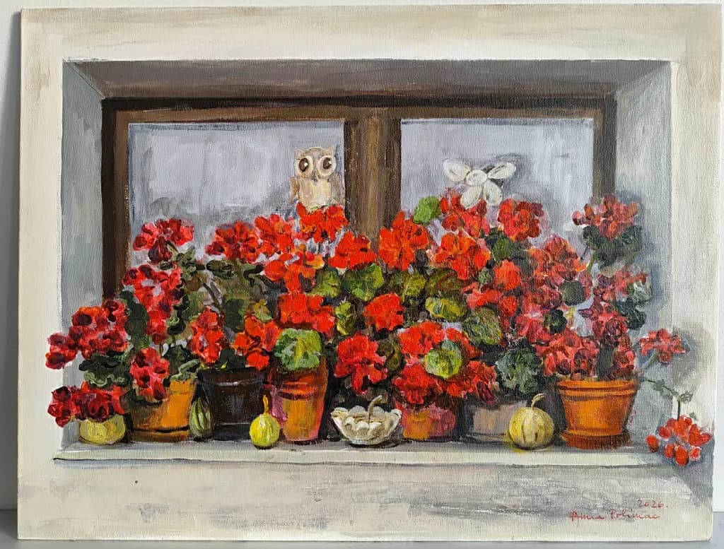 Owl Among Geraniums