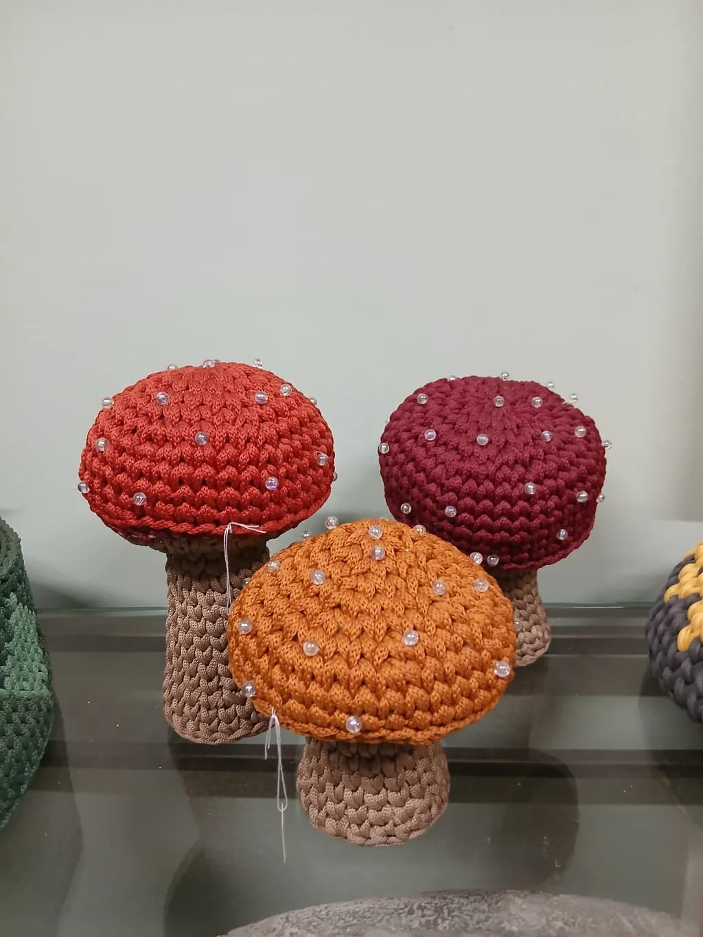 Crocheted Mushroom Trio