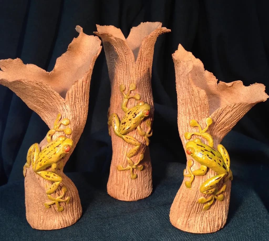 Frogs on Stoneware Vases