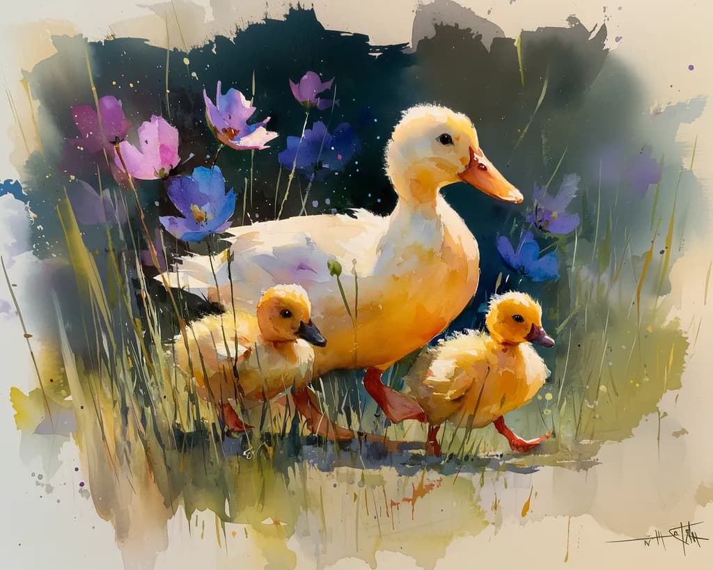Sunlit Duck Family