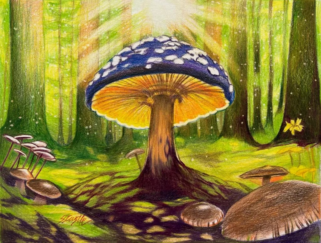 Sunlit Mushroom Forest