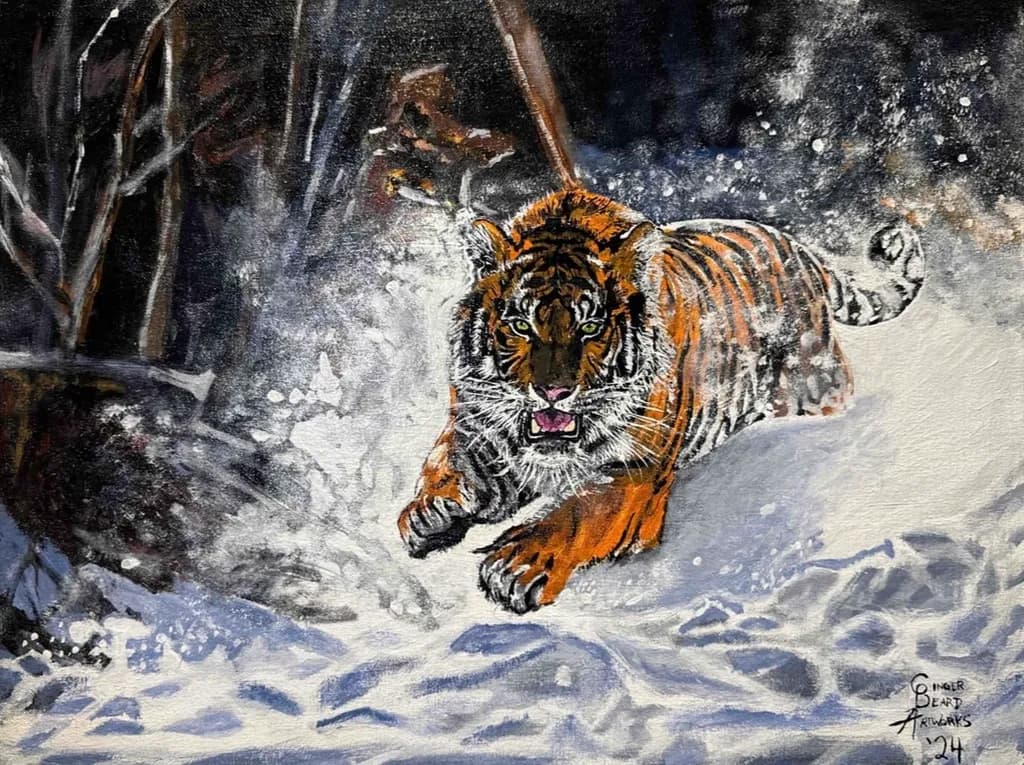 Tiger in Snow Pounce