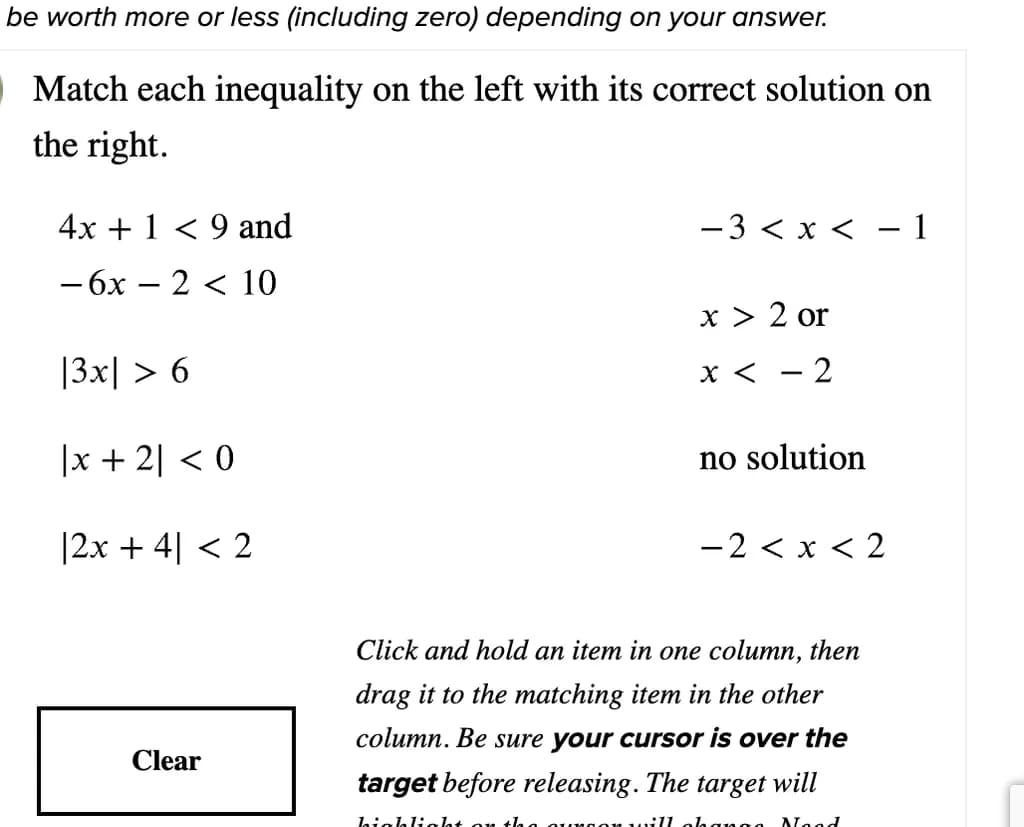 Inequality Matching Exercise