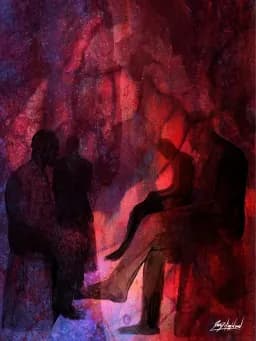 Crimson Figures in Shadow