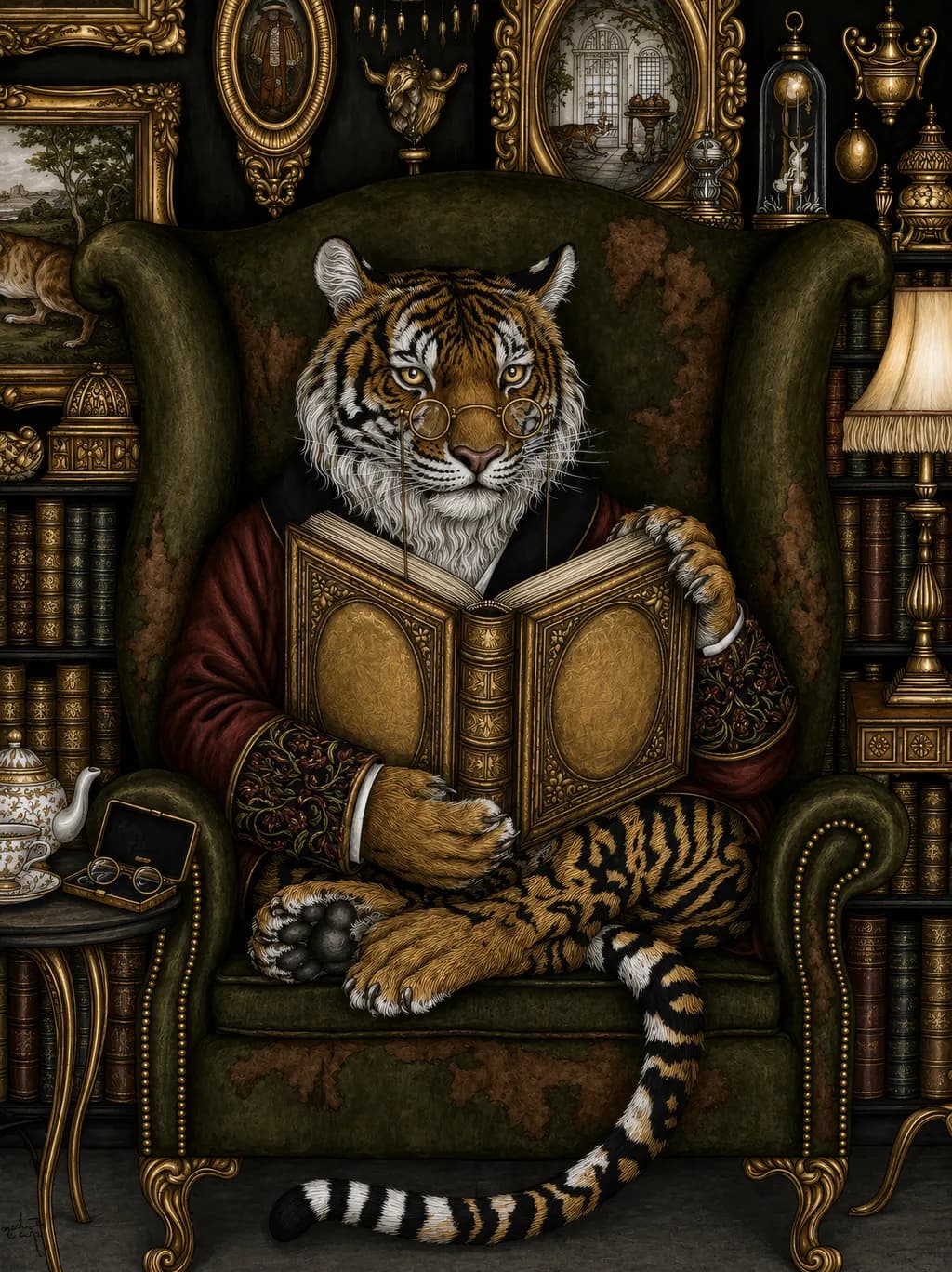 Tiger Reading in Study