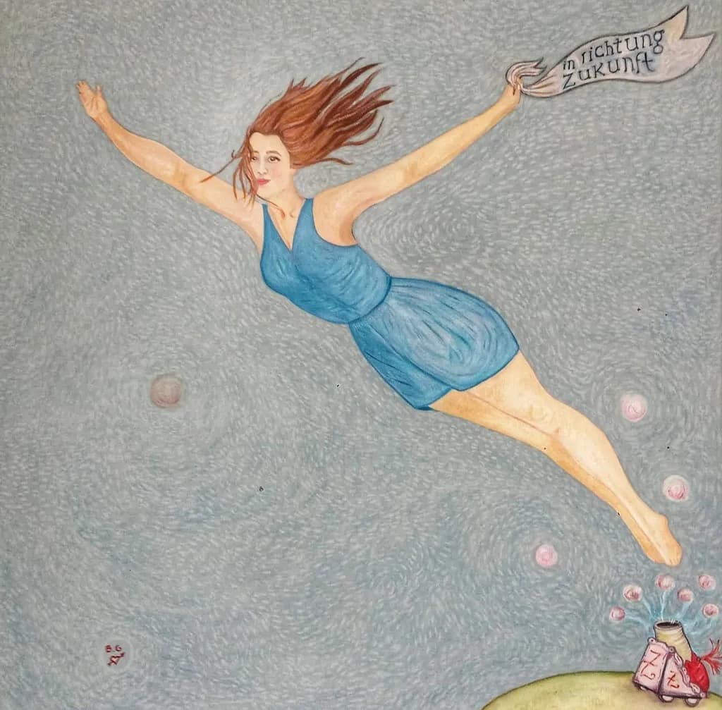 Woman Flying with Banner