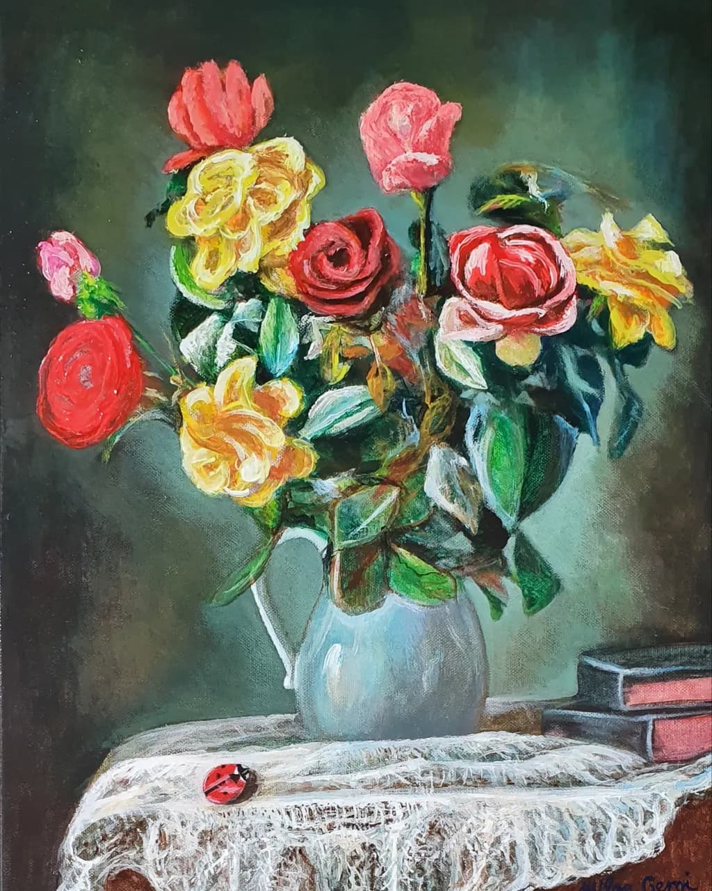 Roses in Blue Vase