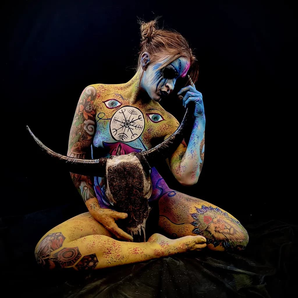 Painted Body with Skull Horns