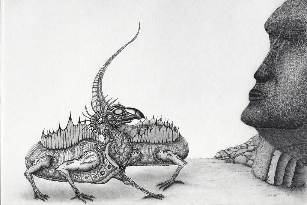 Surreal Creature and Stone Head