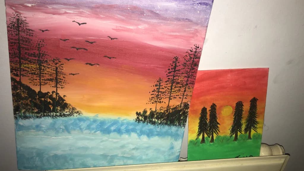 Sunset Trees and Lake