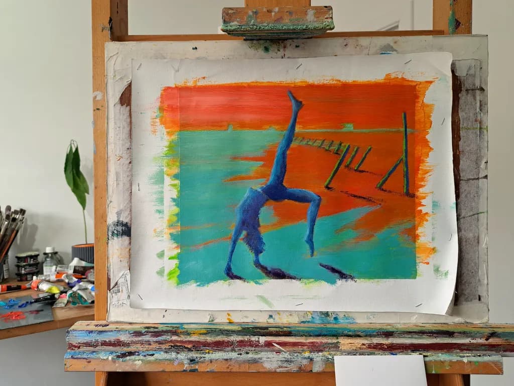 Blue Figure on Orange Background