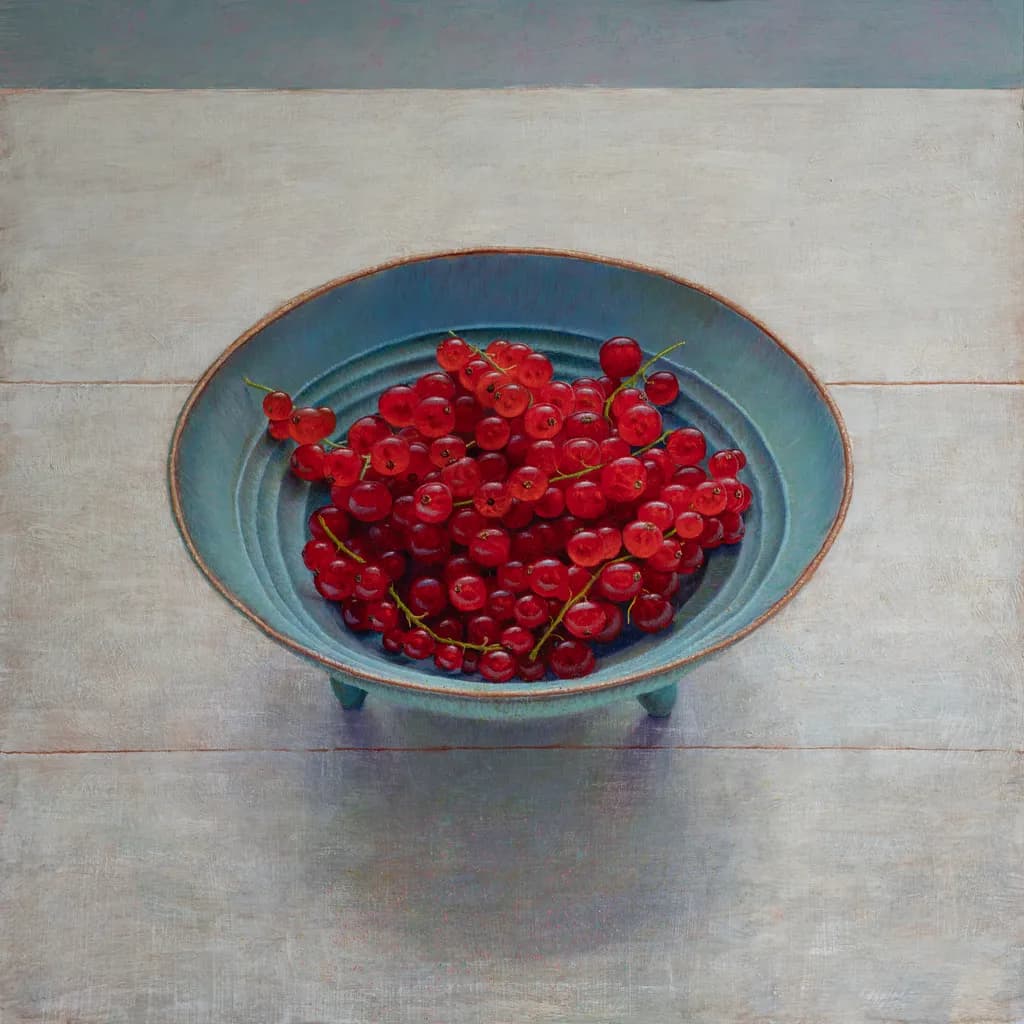 Red Currants in Blue Bowl