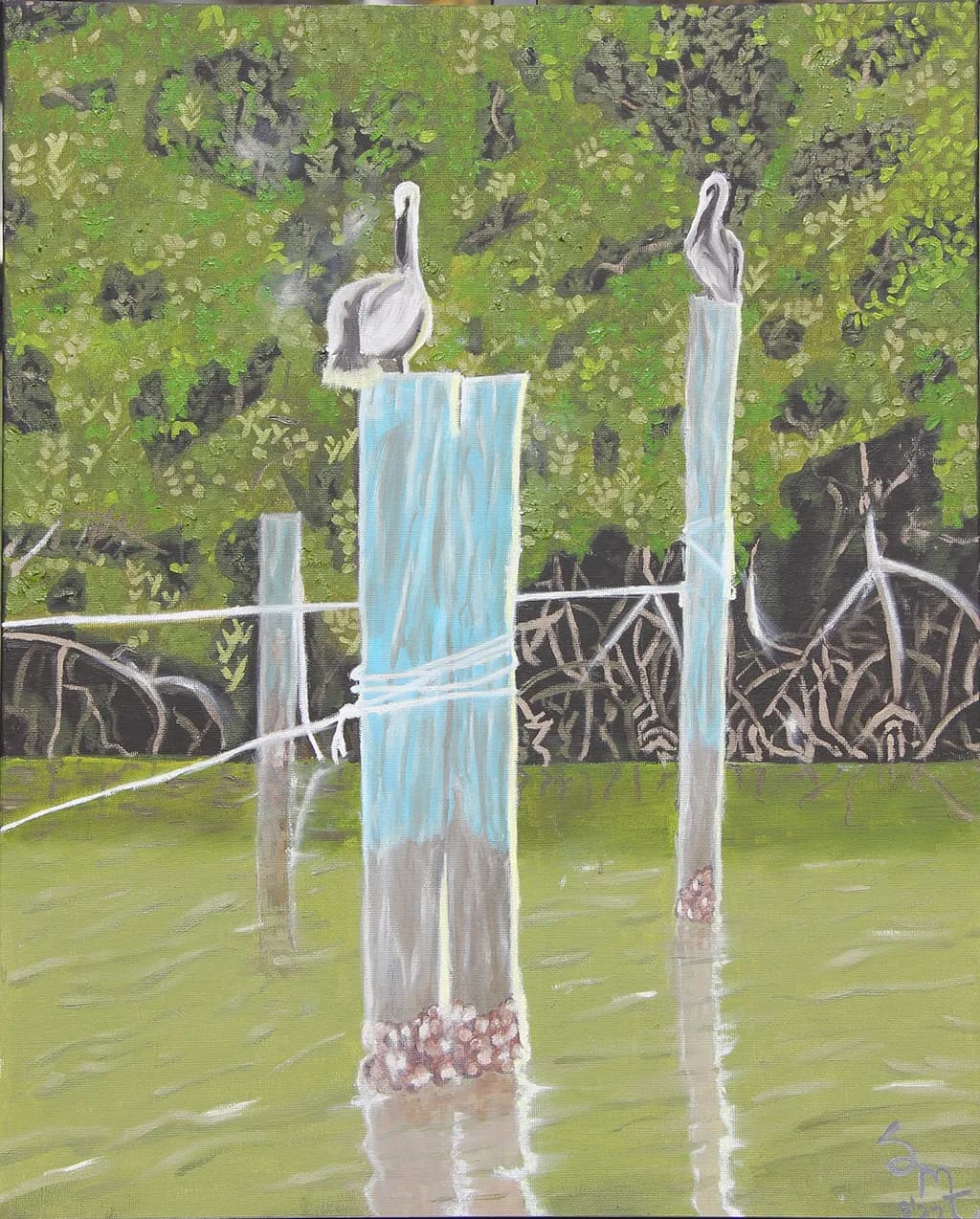 Pelicans on Pilings
