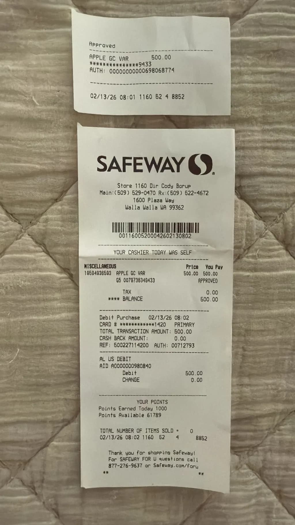 Safeway Receipt
