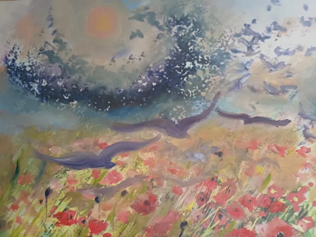 Birds Over Field