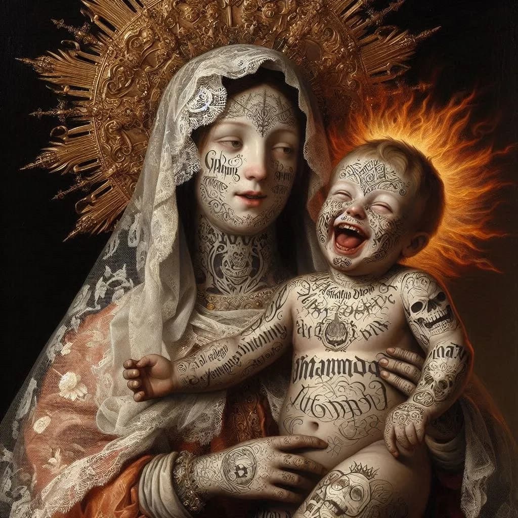 Tattooed Maternal Embrace