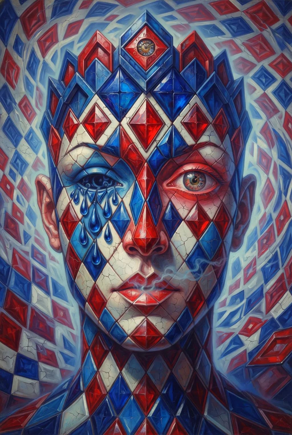 Red Blue Diamond Face