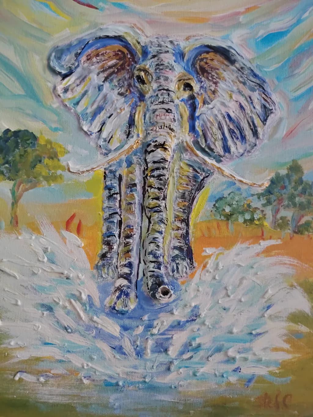 Colorful Elephant in Motion